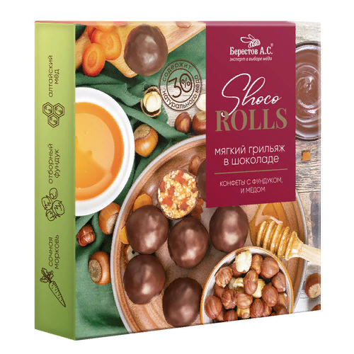 №2 Берестов Shoco Rolls конфеты с фундуком, цукатами моркови  и медом 135г  в Верхней Пышме